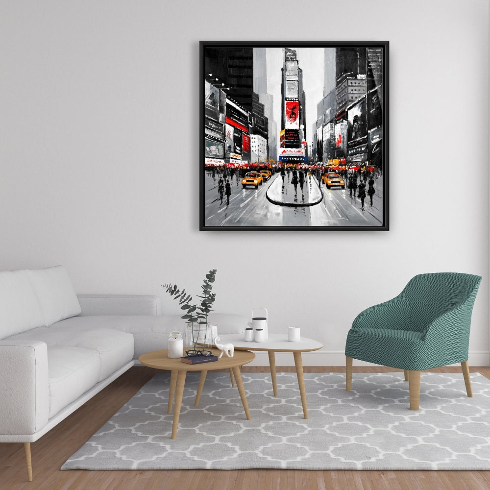 Gray Building Bedroom Canvas | New York City Busy Street Decor