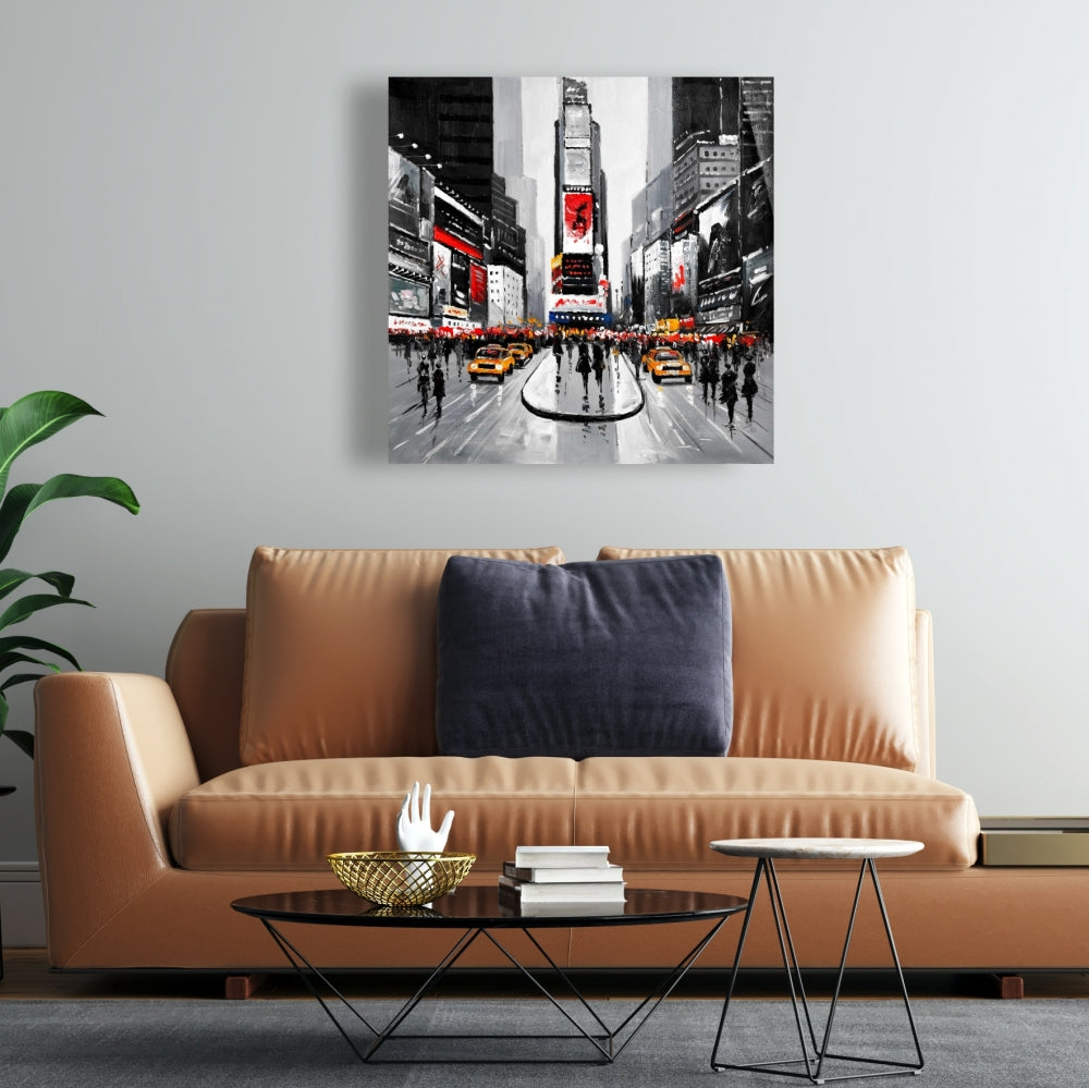 New York City Busy Street Gray Canvas - Contemporary Wall Art
