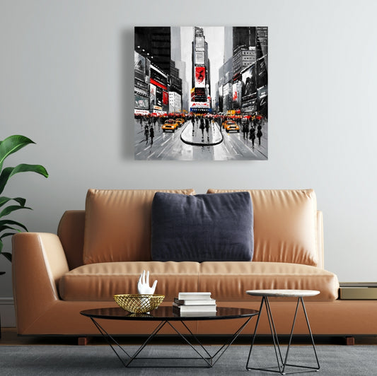 New York City Busy Street Gray Canvas - Contemporary Wall Art