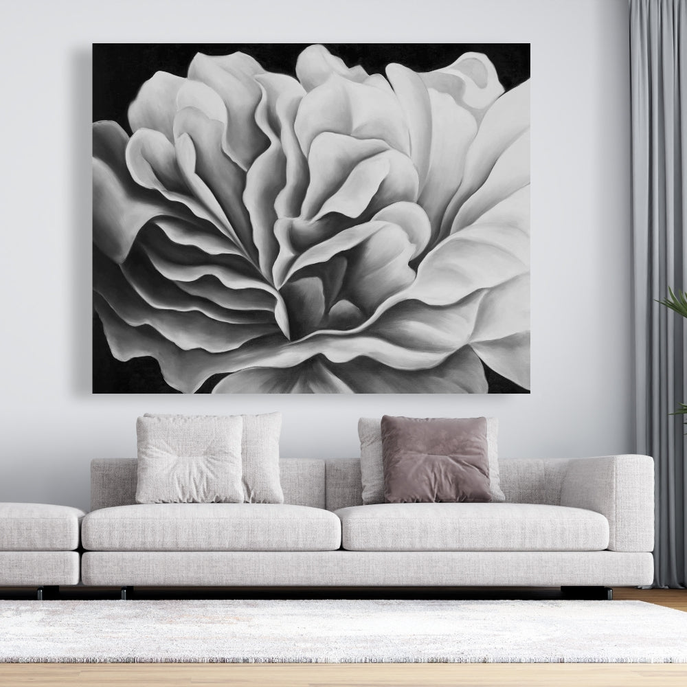 Beautiful Black and White Flower Canvas - Botanical Wall Art