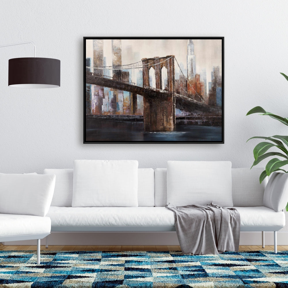 Toile bleue « Pont de Brooklyn urbain » | Décoration murale encadrée