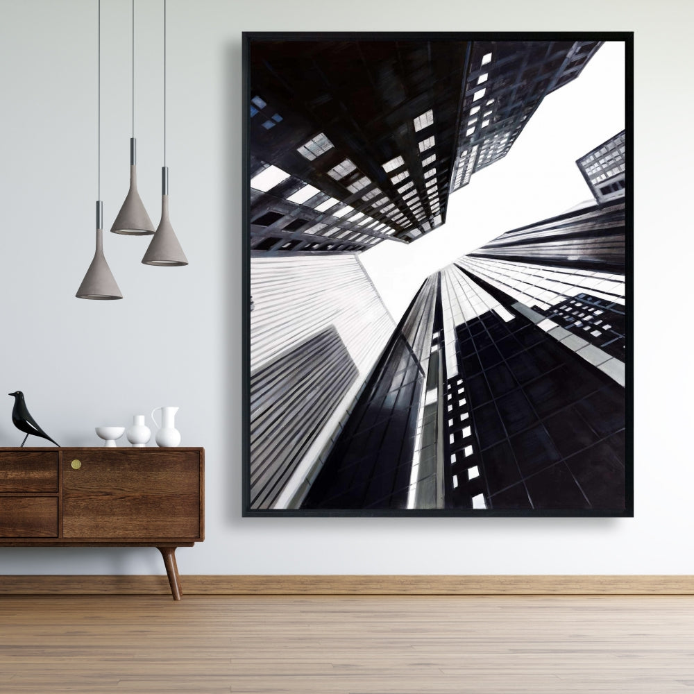 Low-Angle City View Canvas | Contemporary White Frame Decor
