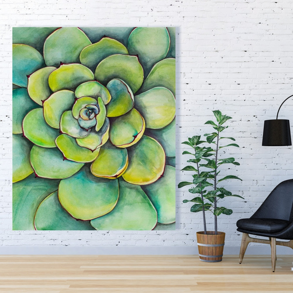Floral & Botanical Green Cactus Canvas | Watercolor Succulent Decor