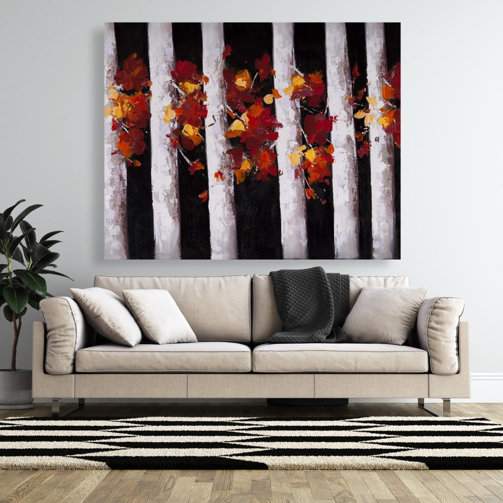 Trees and Fall Leaves Canvas | Bedroom Wall Decor Artwork