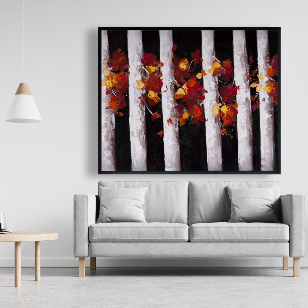 Arbres et feuilles d'automne | Décoration sur toile encadrée pour chambre blanche