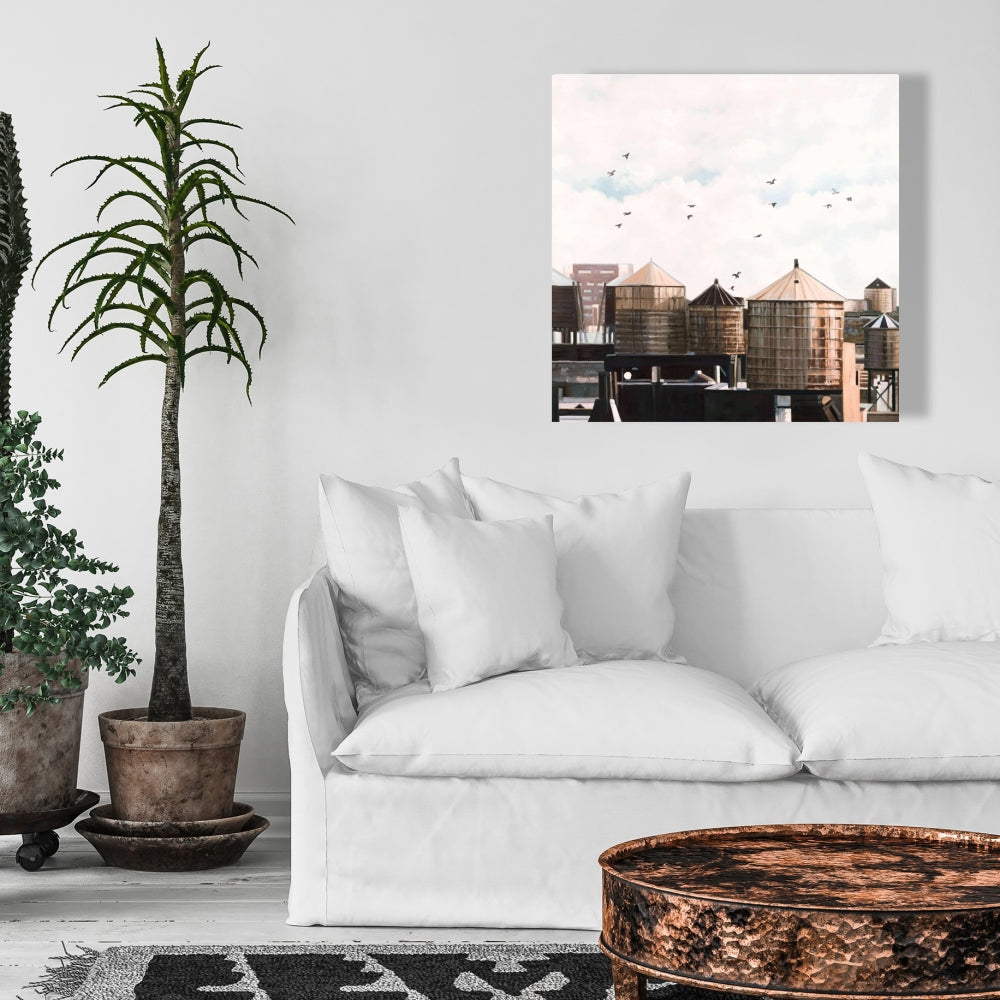 Water Towers Canvas - Blue Contemporary Home Decor Art