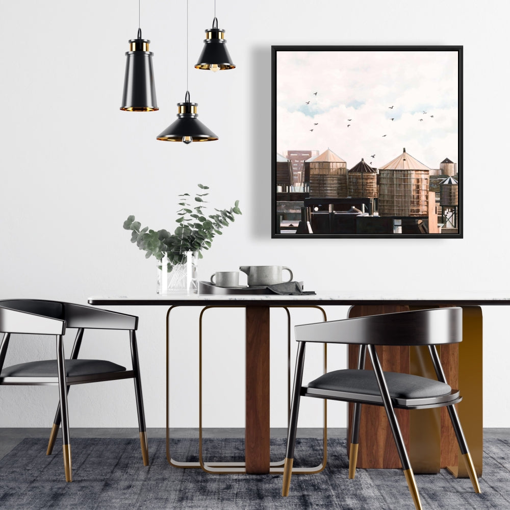 Water Towers | Blue Framed Canvas for Bedroom Decor