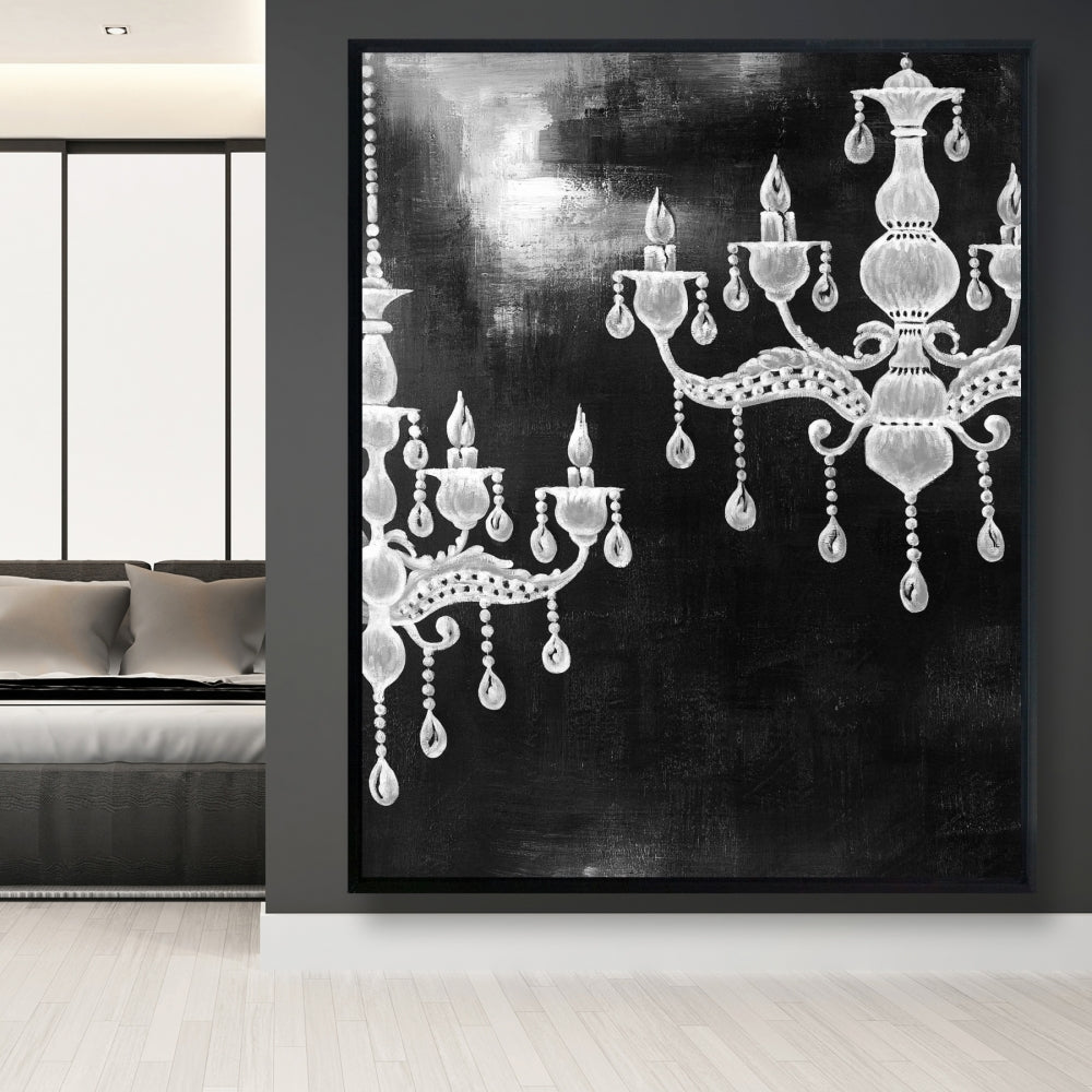 White Chandeliers Framed Canvas - Elegant Bedroom Decor
