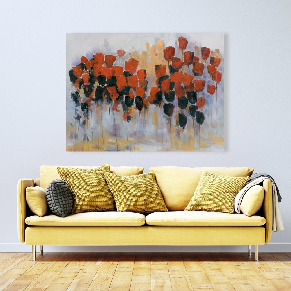 Red Flowers Field Canvas | Abstract Contemporary Home Decor