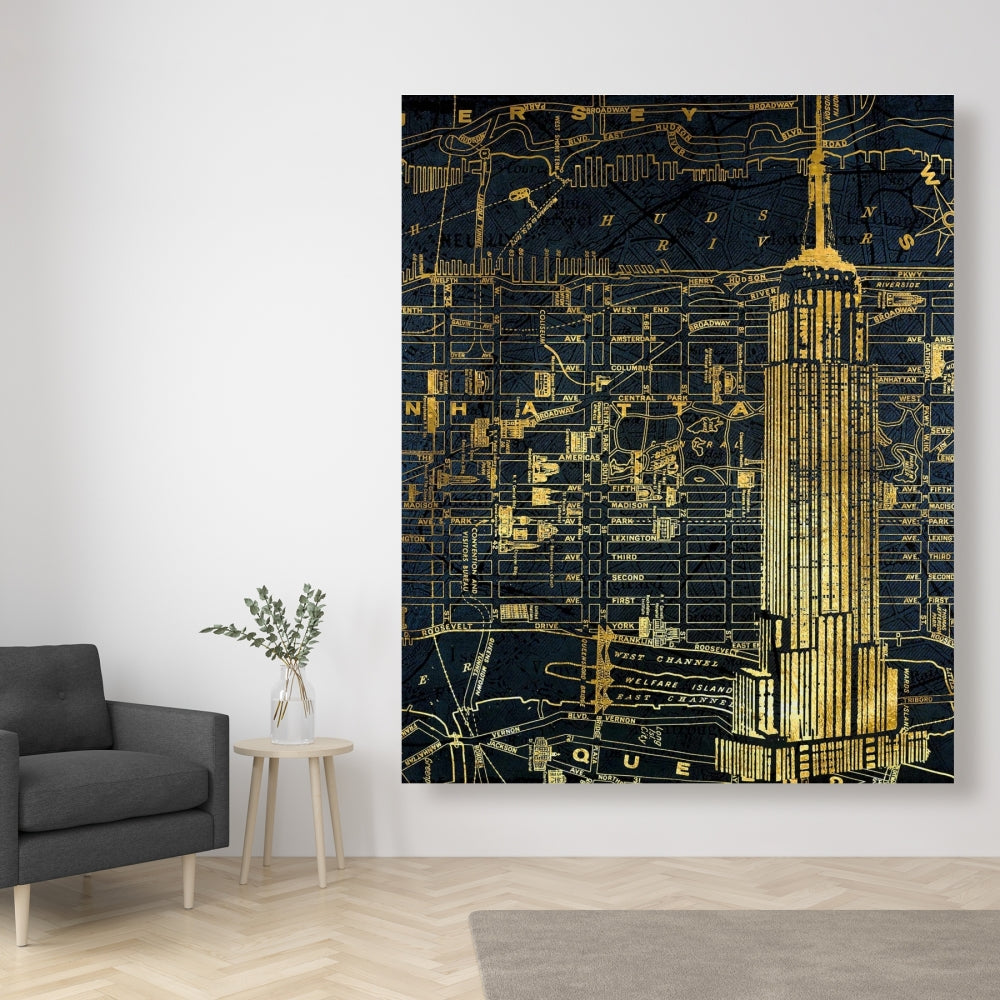 Gold City Blue Print Canvas | Blue Bedroom Wall Decor