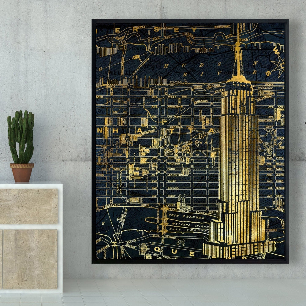 Toile imprimée Gold City Blue | Cadre bleu industriel
