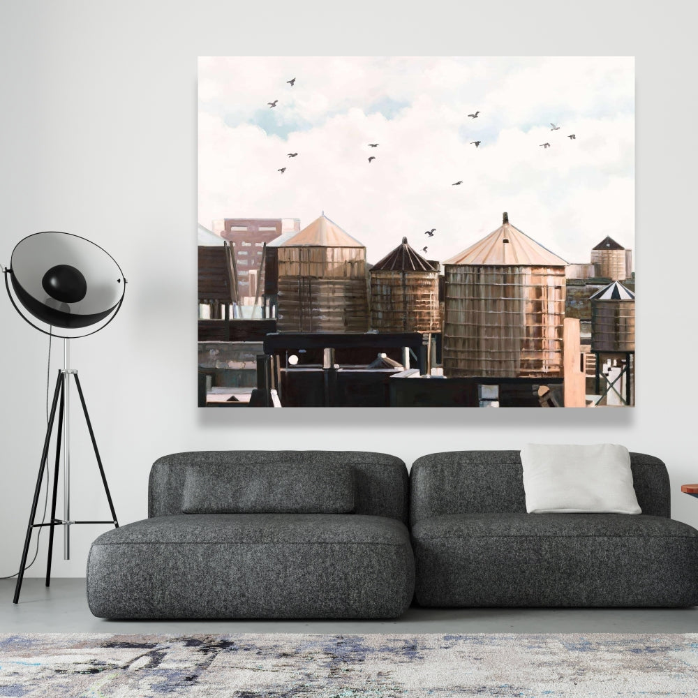 Water Towers Canvas - Blue Contemporary Home Decor Art