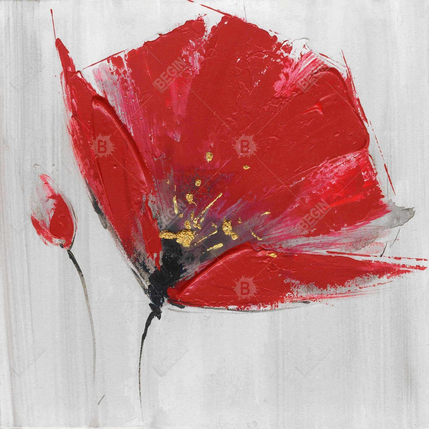 Two Red Flowers Gray Canvas | Floral Botanical Bedroom Decor