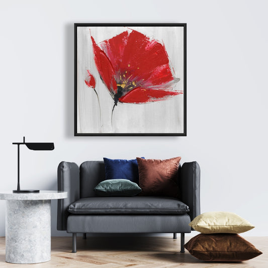 Toile grise à deux fleurs rouges - Décoration murale botanique pour chambre