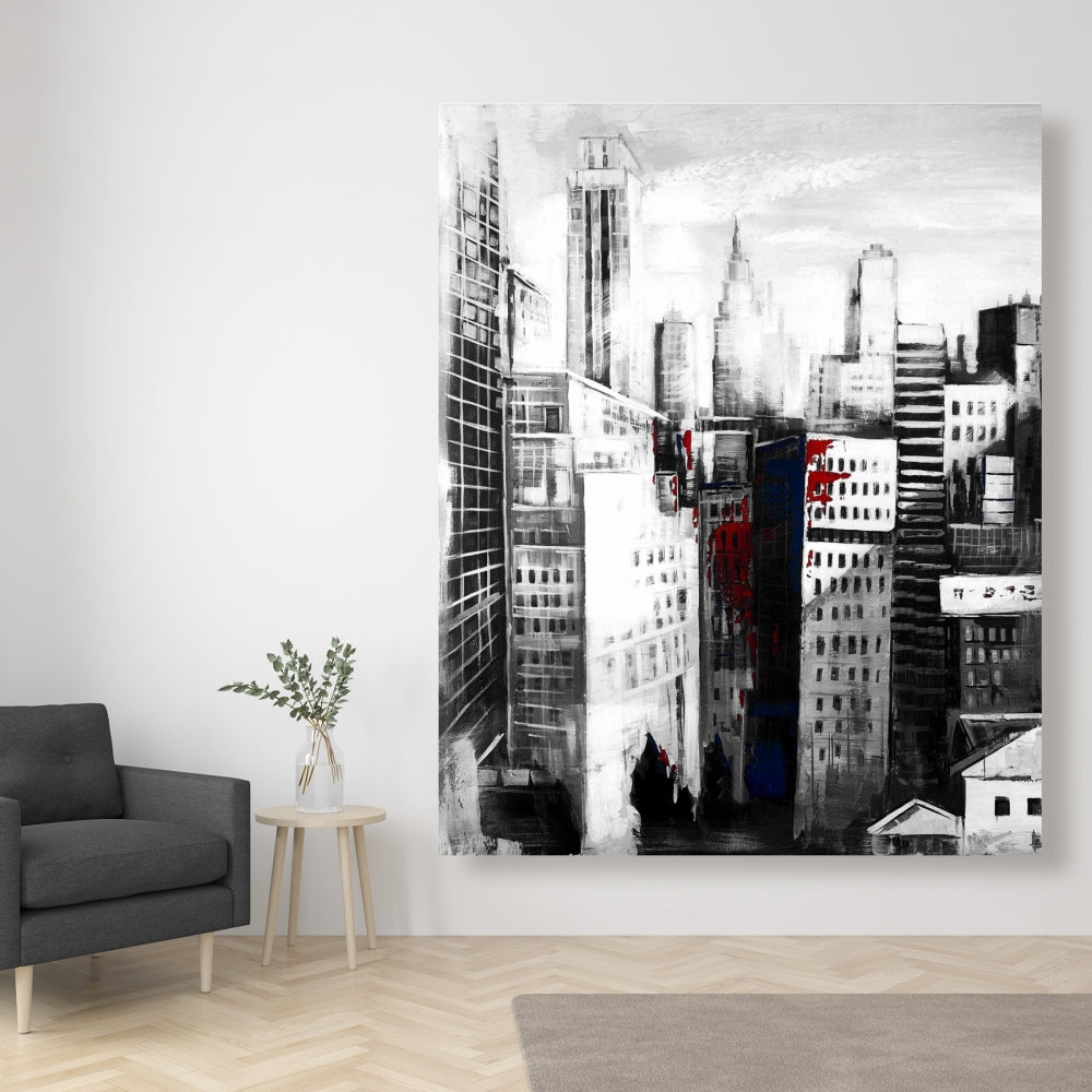 Blue Building Industrial Canvas - White City Paint Splash Decor