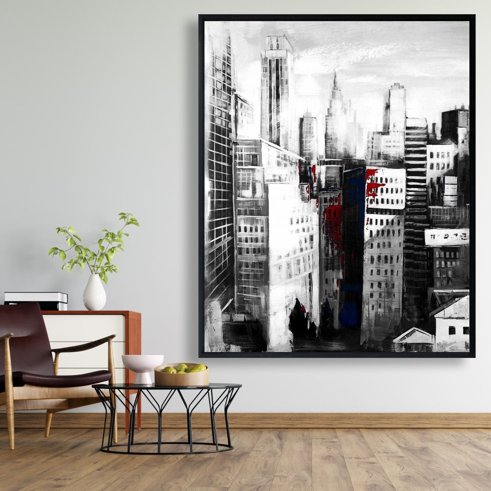 White City Paint Splash Framed Canvas - Industrial Bedroom Decor