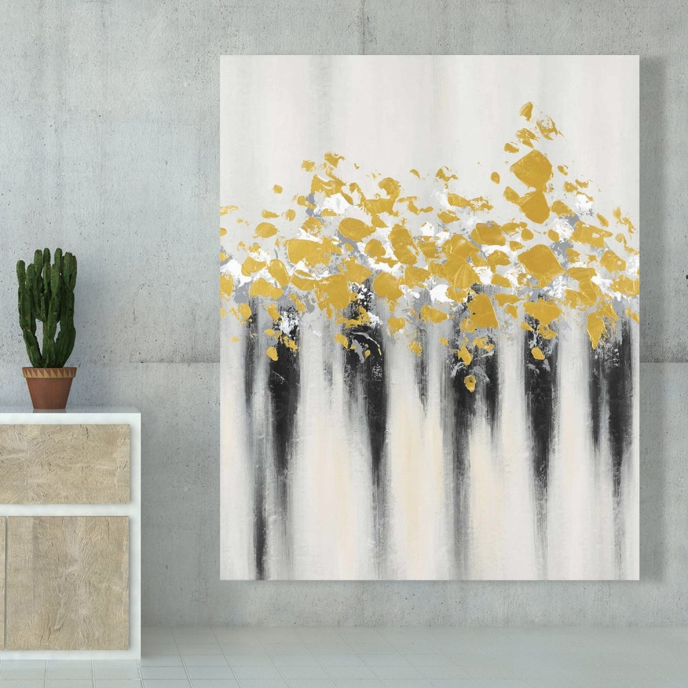 Abstract Gray Bedroom Canvas - Small Golden Spots Decor