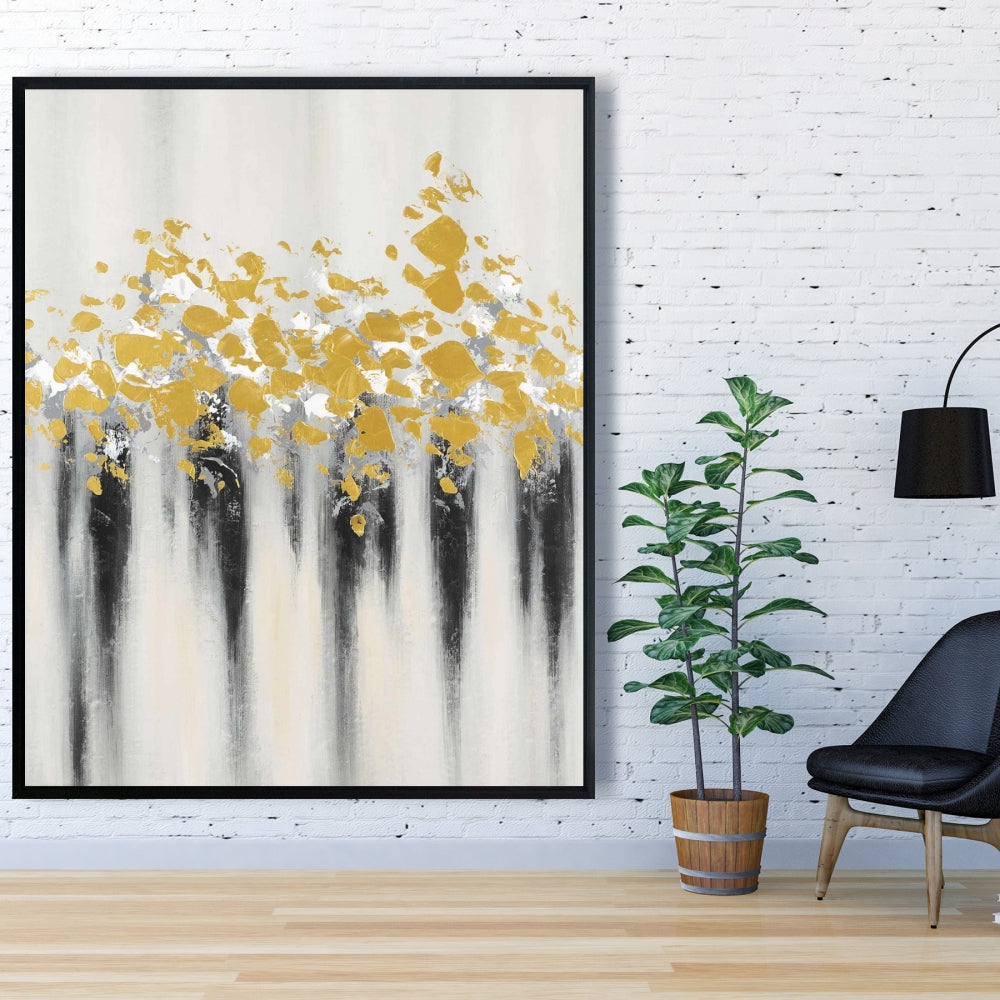 Toile grise industrielle abstraite | Décor à petites taches dorées
