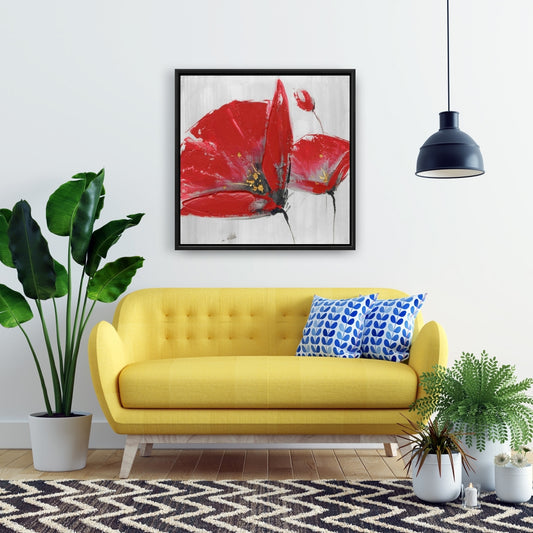 Toile encadrée florale contemporaine - Décor trois fleurs rouges