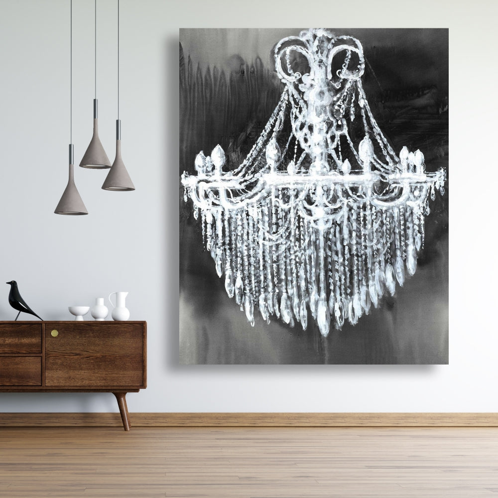 Big Glam Chandelier Blue Canvas - Elegant Bedroom Wall Art