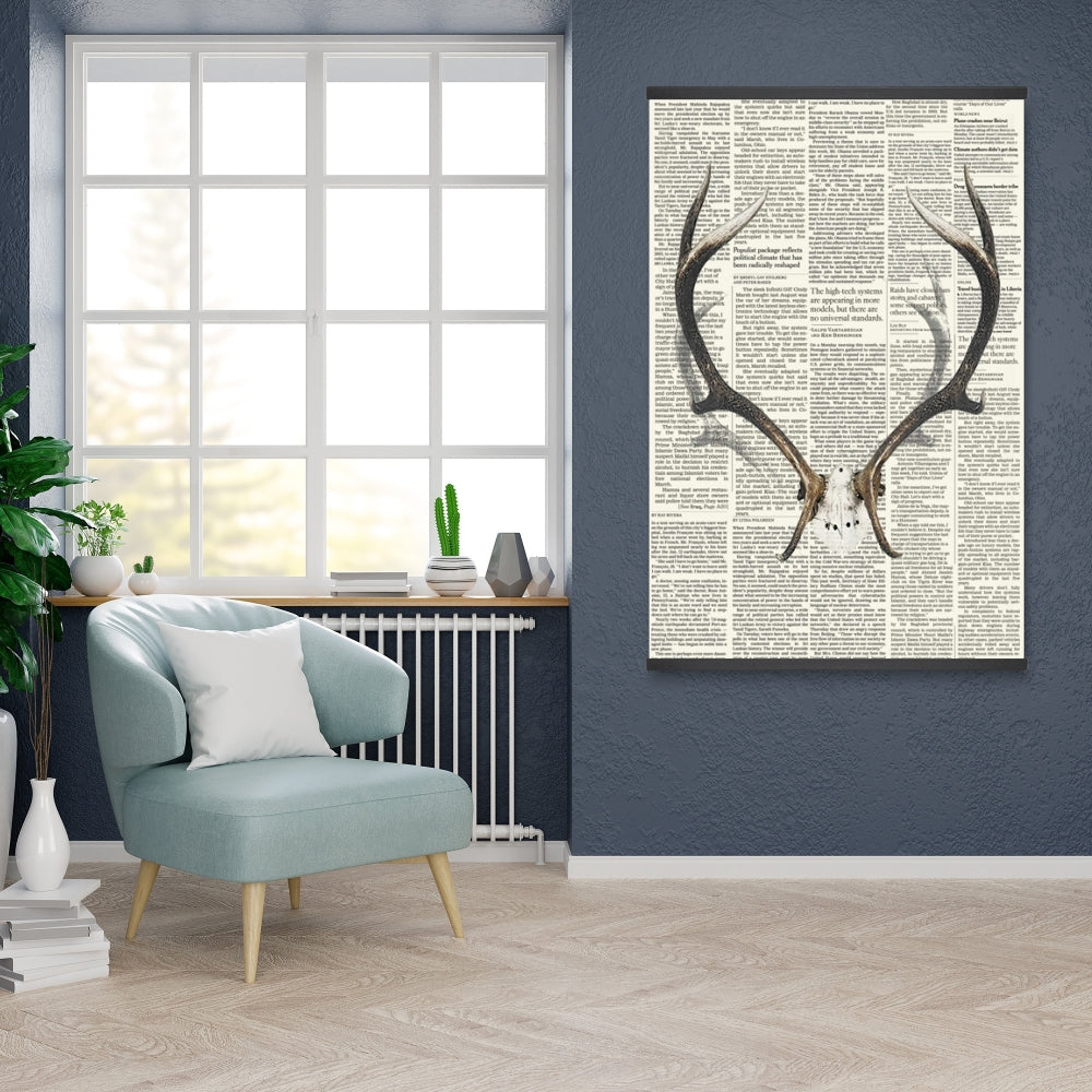 Rustic White Deer Magnetic Stick Canvas - Deer Horns Decor