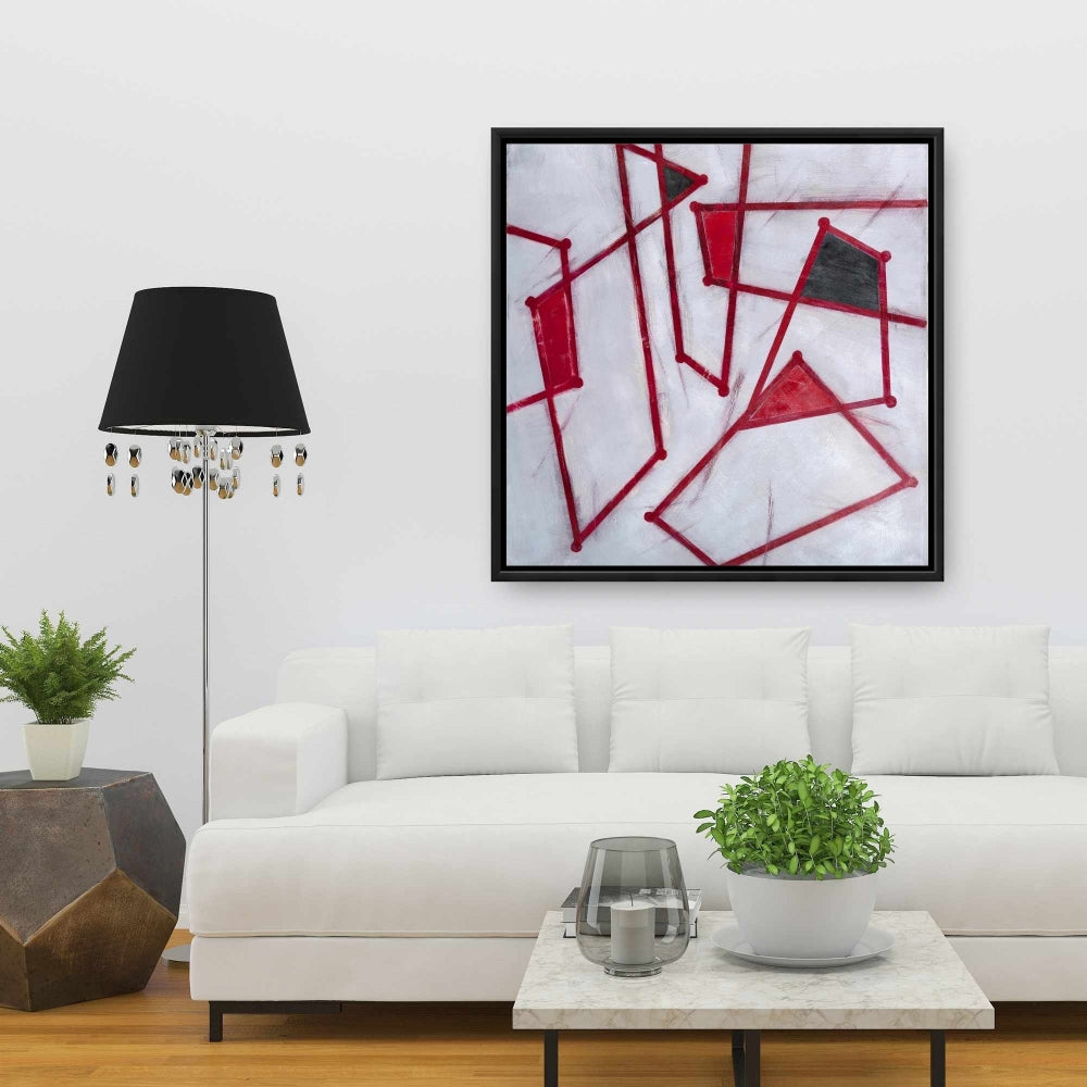Toile abstraite blanche – Formes aux contours rouges, décoration d'intérieur