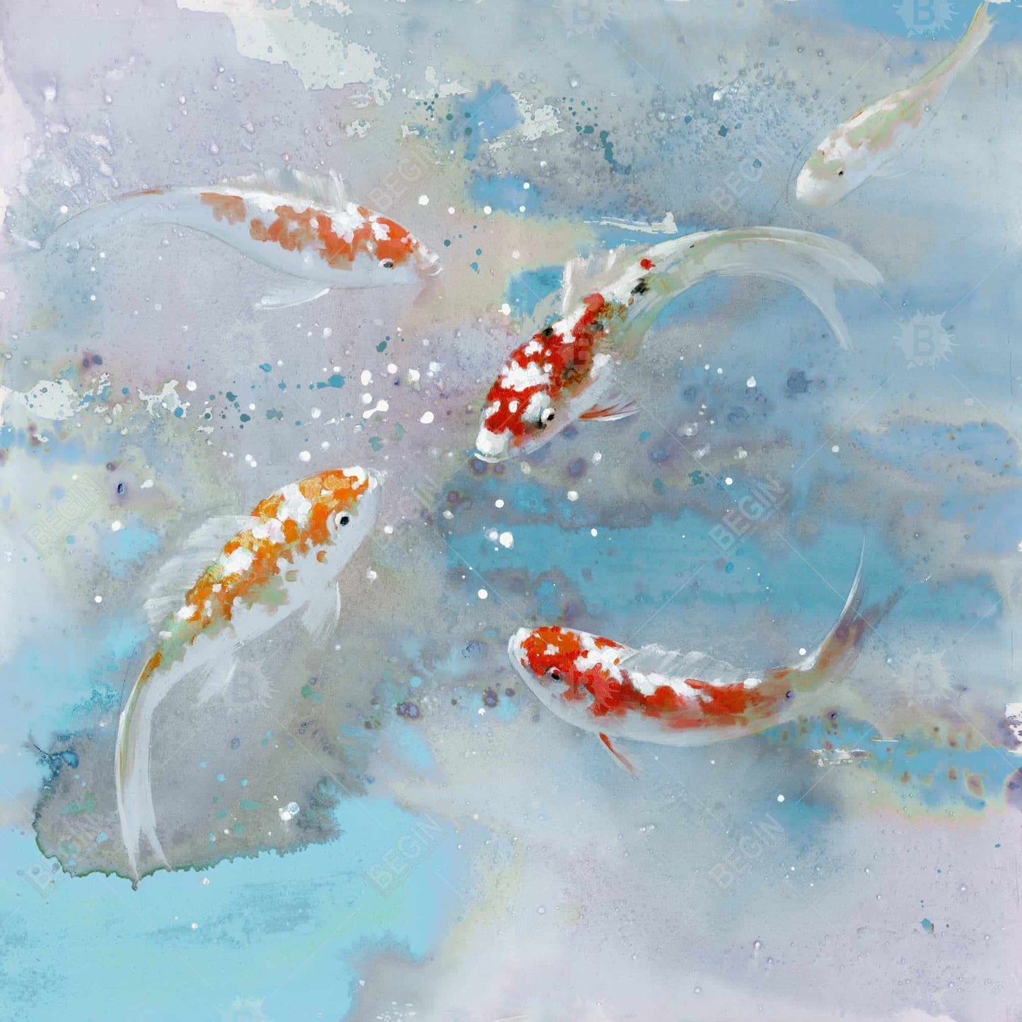 Toile « Poissons koï dans l'eau bleue » | Décoration aquatique pour chambre