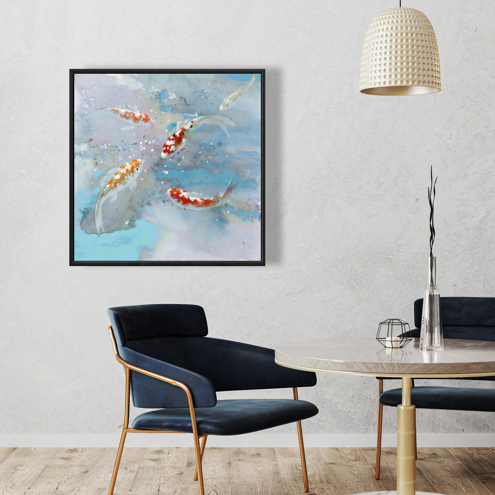 Toile « Poissons koï dans l'eau bleue » | Décoration aquatique pour chambre
