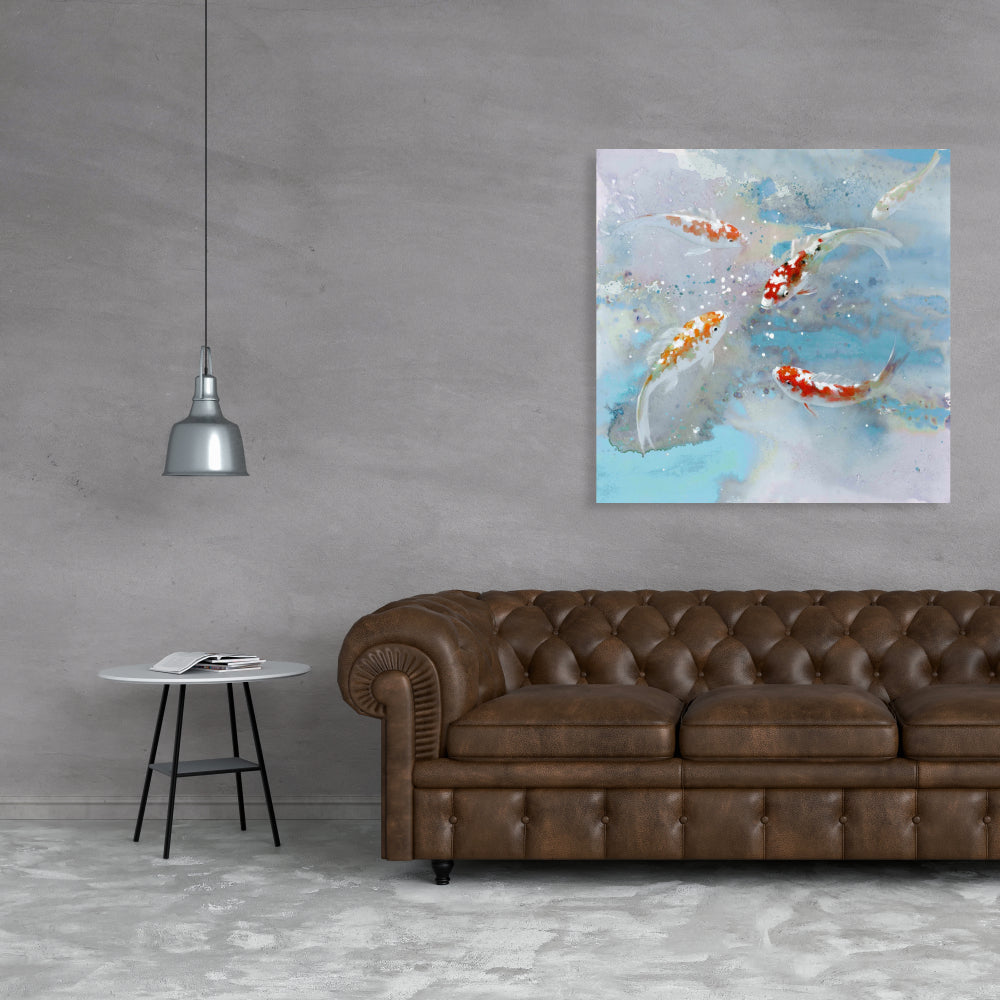 Koi Fish Canvas - Blue Bedroom Decor | Asian Wall Art