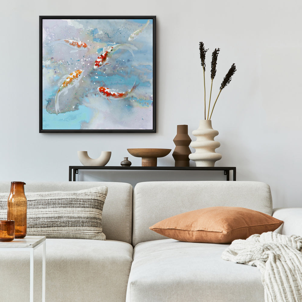 Toile « Poissons koï dans l'eau bleue » | Décoration aquatique pour chambre