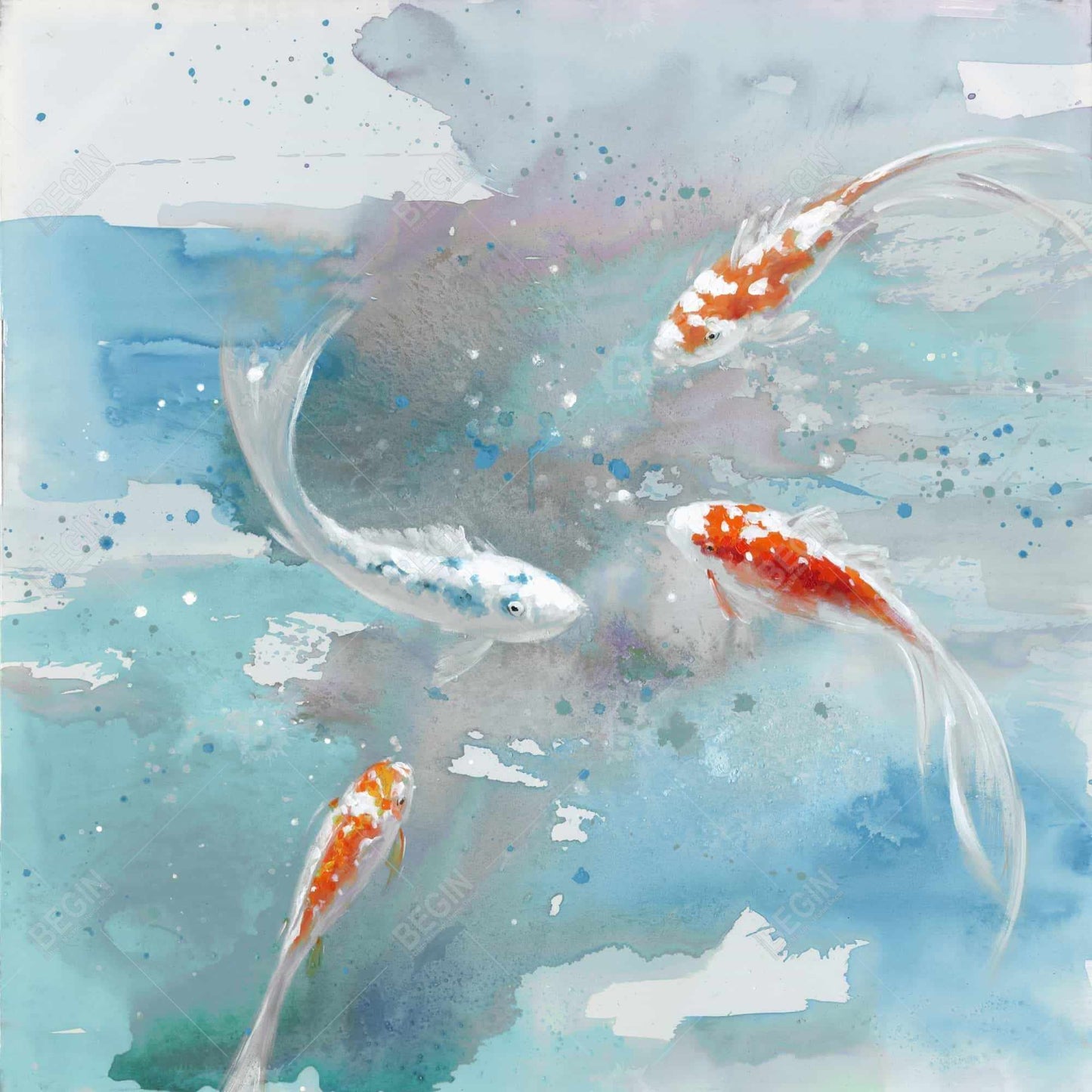 Koi Fish in Blue Water Framed Canvas | Home Decor Art
