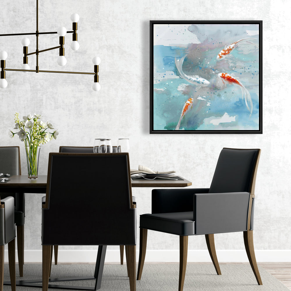 Koi Fish in Blue Water Framed Canvas | Home Decor Art