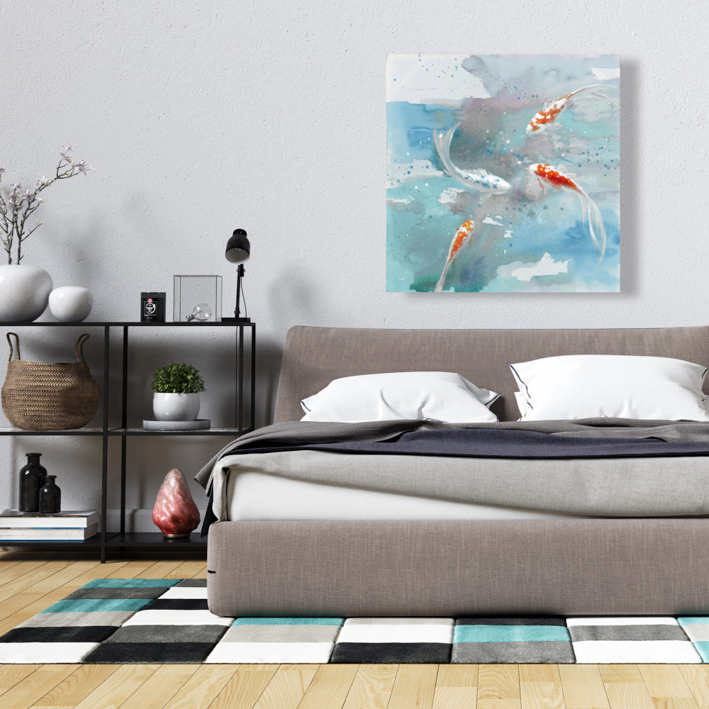 Koi Fish in Blue Water Canvas | Bedroom Animals Asian Decor