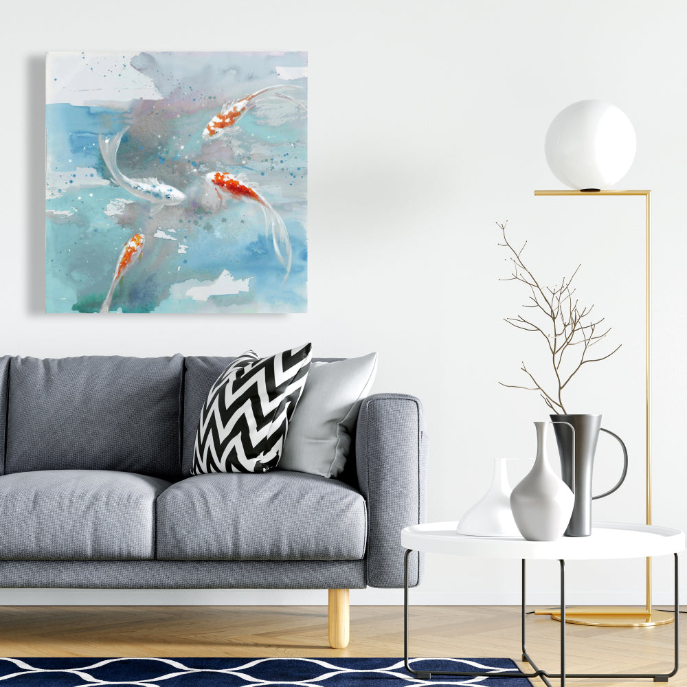 Koi Fish in Blue Water Canvas | Bedroom Animals Asian Decor