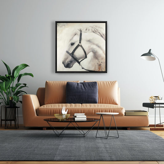 Toile Darius le cheval blanc | Décoration de chambre avec animaux de la ferme