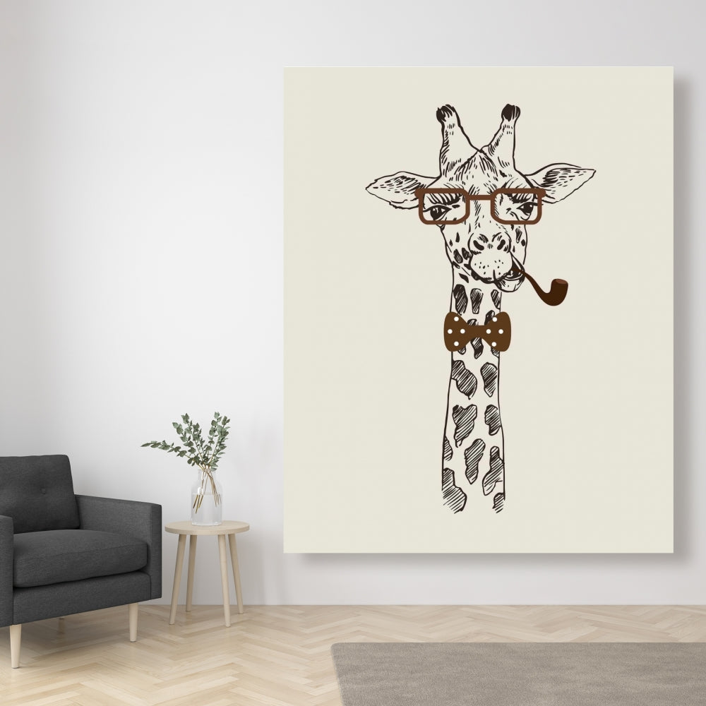 Funny Giraffe with Pipe Canvas - Quirky Bedroom Wall Decor