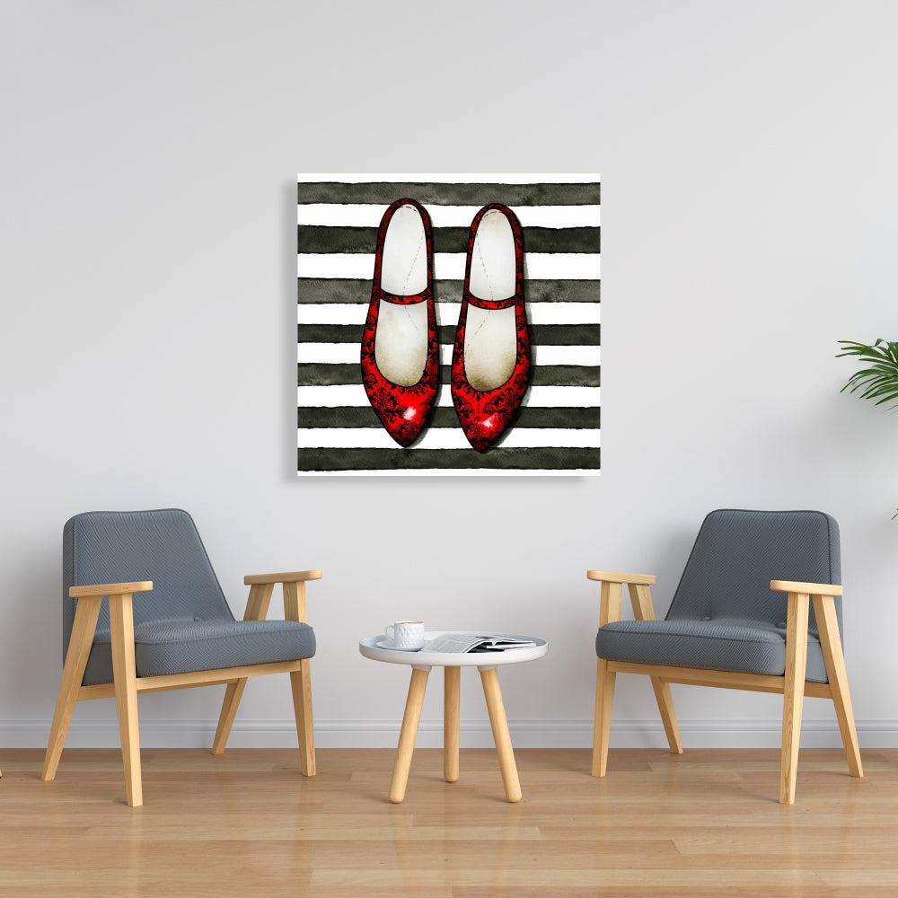 Red Glossy Shoes Canvas | Contemporary Decor Striped Art