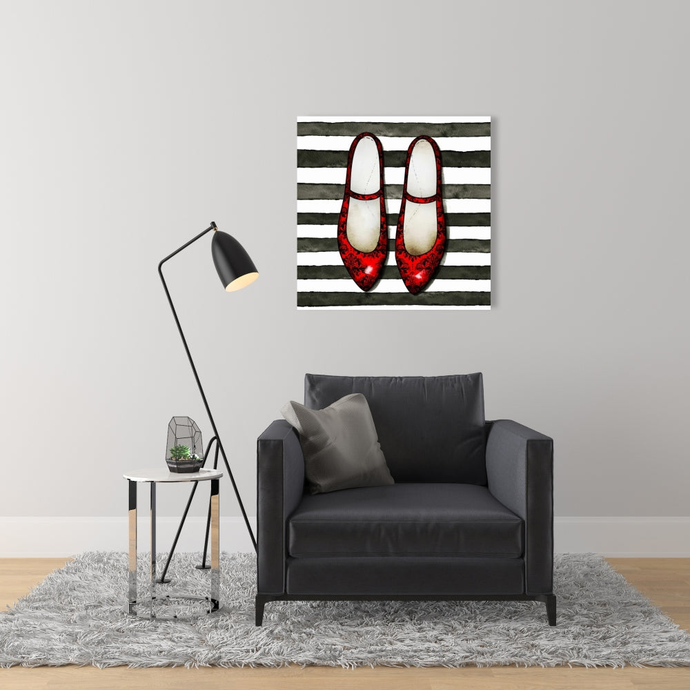 Red Glossy Shoes Canvas | Contemporary Decor Striped Art