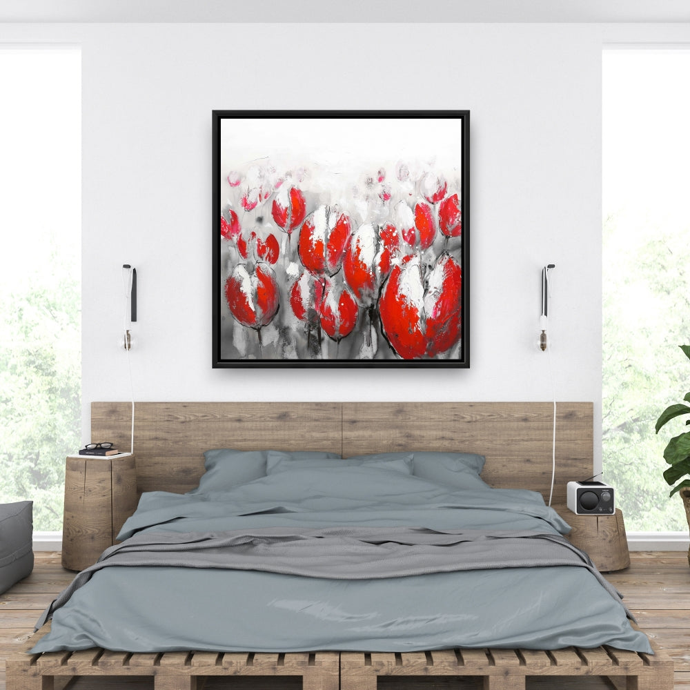 Toile abstraite de tulipes rouges – Décoration de chambre florale et botanique
