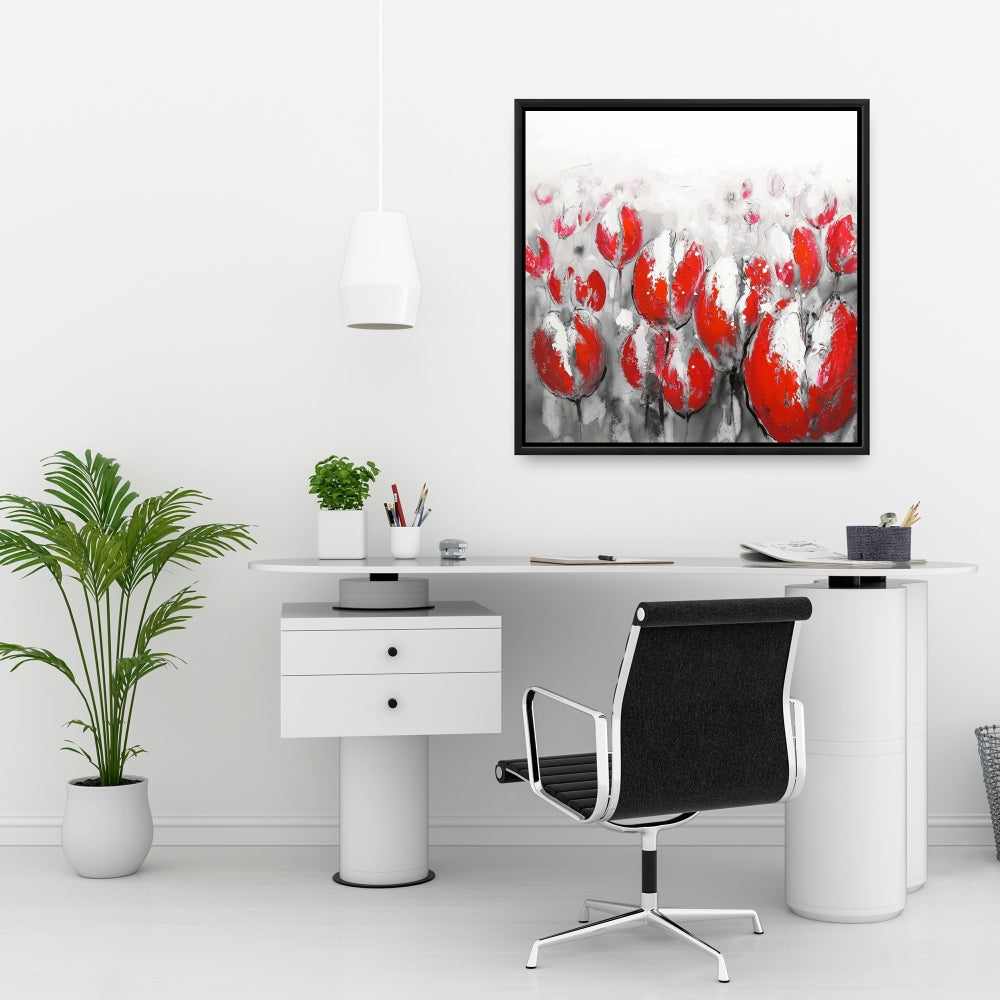 Toile abstraite de tulipes rouges – Décoration de chambre florale et botanique