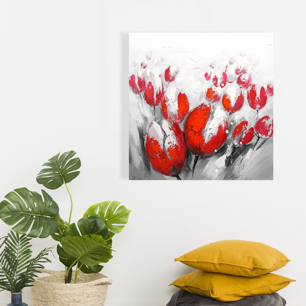 Red Tulips Canvas | Botanical Contemporary Floral Home Decor