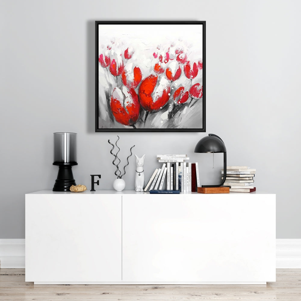 Toile Tulipes rouges | Décoration de chambre contemporaine avec cadre blanc