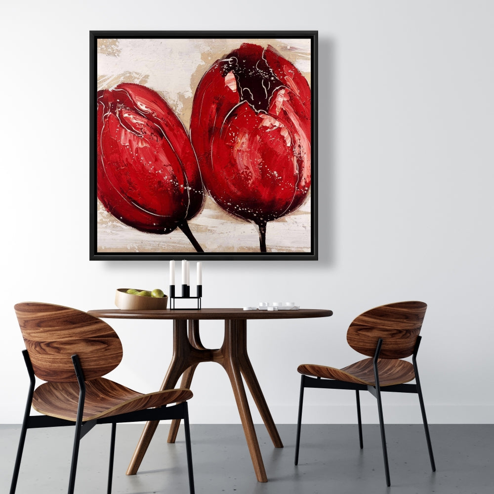 Toile « Deux tulipes rouges » - Décoration murale pour chambre à coucher