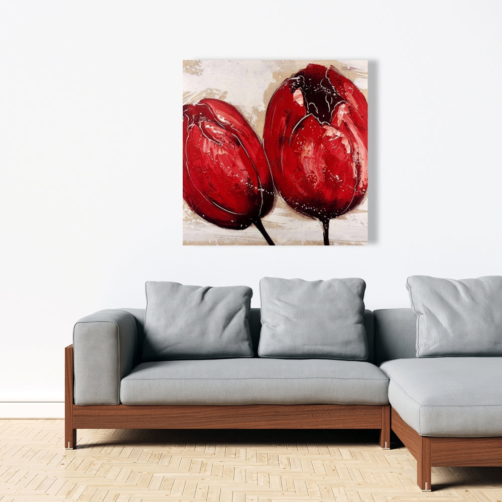 Two Red Tulips Canvas - Floral Botanical Bedroom Decor