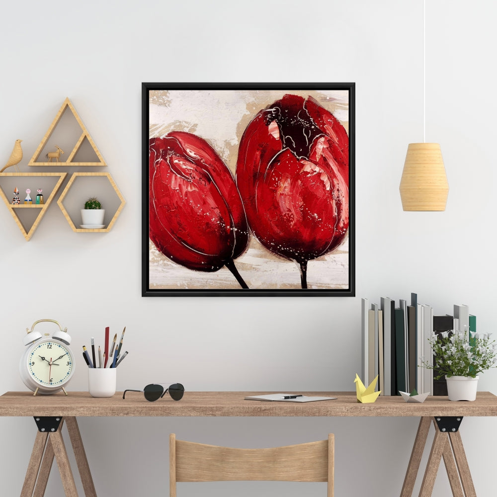 Toile « Deux tulipes rouges » - Décoration murale pour chambre à coucher