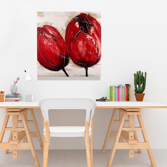 Toile « Deux tulipes rouges » – Décoration de chambre botanique florale