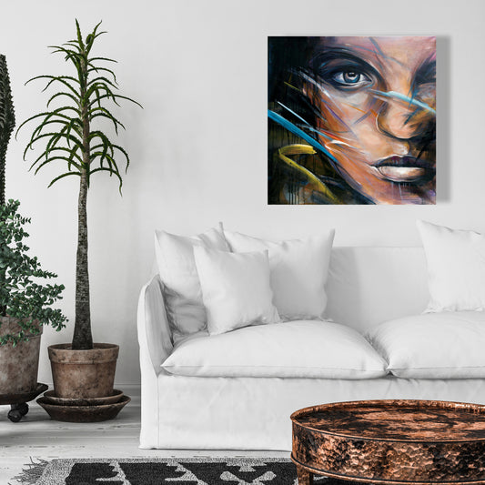 Bohemian Blue Beauty Canvas | Colorful Woman Face Art Decor