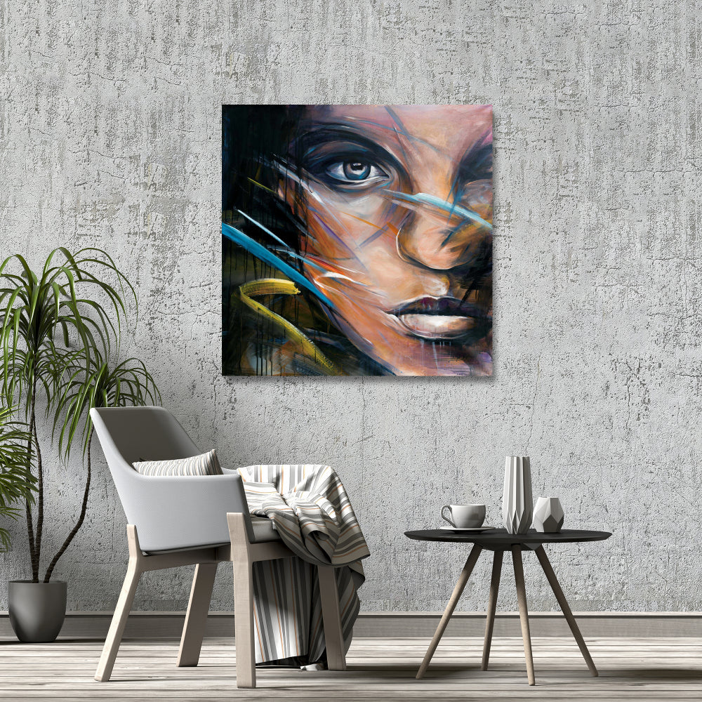Bohemian Blue Beauty Canvas | Colorful Woman Face Art Decor