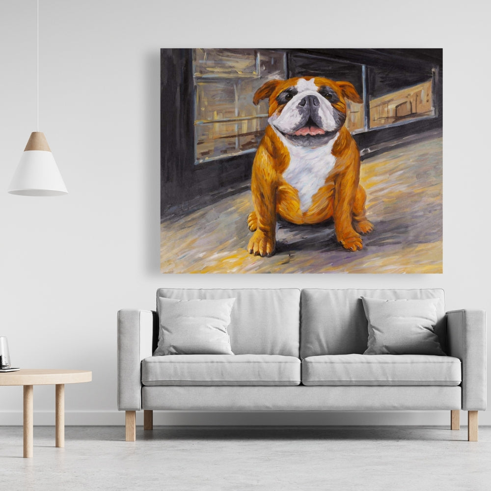 Smiling Bulldog Canvas - Brown Pet Decor for Home Spaces