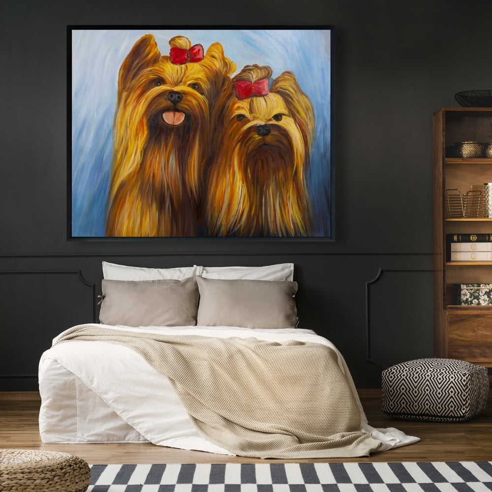 Two Smiling Dogs with Bow Tie Framed Canvas - Home Decor